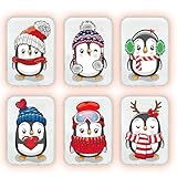 Handwärmer Kinder Set：6 Faszinierende Taschenwärmer mit süßen Winter Weihnachten Pinguin Motiven, Handwärmer Knicken Wiederverwendbar für langanhaltende Wärme unterwegs
