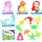 Badewannenspielzeug, Apritsce 4 Stück Badespielzeug Leuchtend und 9 Stück Saugnapf Spielzeug Kinder, Montessori Wasserspielzeug Kinder, Meerjungfrau Badewanne Spielzeug für Baby
