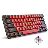 Snpurdiri 60% kabelgebundene mechanische Tastatur, Mini-Gaming-Tastatur mit 61 roten Schaltertasten für PC, Windows XP, Win 7, Win 10 (schwarz-rot, rote Schalter)