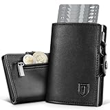 TENBST Geldbörse Herren Slim Wallet mit RFID-Schutz | Premium Leder Portemonnaie mit Münzfach | Tragbar und Langlebig Geldbeutel Herren | Mini Kreditkartenetui Kartenetui Männer | Schwarz
