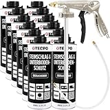 TECPO Unterbodenschutz Bitumen, 12 Liter in Saugdose überlackierbar dauerelastisch schwarz mit Druckluft Sprühpistole Steinschlagschutz Rostschutzmittel Korrosionsschutz UBS mit Anti-Dröhn-Wirkung