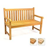 Divero 2-Sitzer Bank Holzbank Gartenbank Sitzbank 120 cm – zertifiziertes Teak-Holz behandelt massiv – Reine Handarbeit – wetterfest (Teak behandelt)