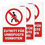 YIKIADA Zutritt für Unbefugte Verboten Kunststoff Schild 30 x 20 cm Selbstklebend Wasserdicht Keine unbefugten Personen erlaubt Hinweisschild Aufkleber mit UV Schutz 3 Stück