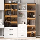 DACHETOU Vitrine Bücherregal Multifunktionsschrank 140×40×160 cm mit Glas- und offenen Fächern,sanft schließenden Scharnieren,staubdichter Glasvitrine