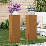 2er-Set Outdoor-Pflanzensäulen aus Cortenstahl, 24x24x75 cm, Rost-Optik, für Garten, Terrasse und Balkon, wetterfest, dekorativ