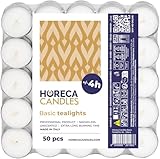 Horeca Candles - Teelichter mit 4 Stunden Brenndauer - 50 Stück, Weiß - Ohne Duft - Paraffinwachs - Hochzeit, Dekorieren, Feiern, Entspannen, Party