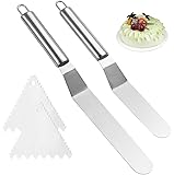 4 Stück Winkelpalette Edelstahl Set, Winkelpalette Torte Kuchenmesser mit 2 Dreiecksschaber, Tortenmesser Streichpaletten für Torten Tortenspachtel Winkelpalette für Kuchen Backen(Silber)