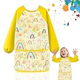 Tutukyle Malschürze Kinder, Malkittel schule 1. klasse, Malerkittel Bastelschürze 6-12 Jahre Langarm mit Klettverschluss, 3 Taschen Malerkittel, Langen Ärmeln, Wasserdicht