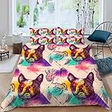 MOXINO 3D Bulldogge Bettwäsche 155x220 cm 3teilig Bulldogge Bettwäsche für Teenager Leicht Mikrofaser Bettbezug Sommer Weiche Bettbezüge mit 2 Kissenbezüge 80x80（Muster 153-20）
