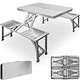 wildvival ® Premium Campingtisch-Set (68x85x67 cm) für 4 Personen – Leichtes Aluminium – Klappbar im Kofferdesign mit 4 integrierten Stühlen – Nur 9,6 kg!