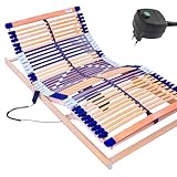 elektrischer Lattenrost 100% BUCHE - Kopf- u. Fußteil elektrisch verstellbar - SCHULTERFRÄSUNG, 7 Zonen, 44 Federleisten, Härteregulierung, Mittelgurt - Motor Comfort 44® - fertig montiert (100x200)