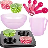 alles-meine.de GmbH 28 TLG. Set Kinder - Backset/Kinderküche - mit Messlöffel + Zubehör - Muffinbackform - Küchenhelfer - echt aus Metall - Backofen - Backform Plätzchen Back..