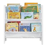 PetHot Kinderbücherregal Kinder Bücherregal Mit Aufbewahrungsfach Weiß Bücherregal Kinderzimmer Weicher Leinwand Für Ihren Kleinen Leser 60 x 22 x 61CM