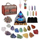 29PCS Kristall Edelsteine Set, Kristalle Heilsteine Set Mit 7 Rohen Chakra Und 7 Trommelsteinen, 7 KugelföRmigen Chakra-Steinen, 2 Kristall-Halsketten, Kristallpyramide,Chakra Steine Set Geschenk