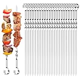 Ayizhiniu 24pcs Schaschlikspieße, Grillspieße Edelstahl, Wiederverwendbare Schaschlikspieße Bringen 2 Bürsten, Spieße Metall, Gilt für Outdoor Camping Fleisch Grillspieße