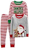 Simple Joys by Carter's Unisex Kinder 3-Piece Snug-Fit Cotton Christmas Pajama Set Pyjamaset, Grau Weihnachtsmann/Rot Streifen, 6-9 Monate (3er Pack)