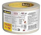 Scotch Kreppband Classic, 30 mm x 50 m (3 Rollen) - Hochwertiges Abklebeband zum Allzweck, Premium Malerkrepp für Malerarbeiten und Dekoration, 70% PEFC