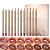 Sitovely 12 Farben Schlankes Lippenkonturenstifte Set,Longwear Smooth Lip Pencil Cremiger Lip Liner Stift Matter Lippenstift wasserfester Lippenstift,Hochpigmentiertes natürliches Lippen Makeup (A, M)