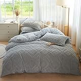 KEAYOO Plüsch Bettwäsche 135x200 cm Kuschelbettwäsche mit Flauschig Teddy Fleece Extra Warm für Winter Kissenbezug 80x80cm (Grau, 135x200)