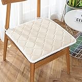 Quadratisches Stuhlkissen mit Bändern, weiches Velours, rutschfestes Sitzpolster, waschbares dekoratives Kissen für Esszimmer, Büro, Küche, Wohnzimmer, Beige, 45 x 45 cm