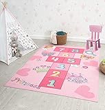 the carpet Happy Life Kinderzimmer, Kinderteppich, Spielteppich, Waschbar, Zahlenteppich, Hüpfteppich, Zahlen, Pink, 80 x 150 cm