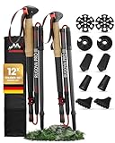 ALPENWERT Wanderstöcke faltbar [Carbon & Aluminium] Nordic Walking Stöcke Damen & Herren klappbar Trekkingstöcke – Ideal für Wandern, Trekking, UVM. (Aluminium)