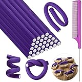 30 Stück Flexible Lockenstab Twist Schaum Lockenwickler Weich Schaum Keine Hitze Lockenwickler und 1 Stahl Rattenschwanz Kamm für Damen Mädchen Lang und Kurz Haar (Reines Lila, 7 x 0,3 Zoll)