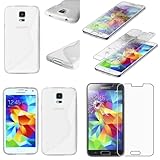 ebestStar - kompatibel mit Samsung Galaxy S5 Hülle G900F, S5 New G903F Neo TPU S-line Style Silikongel Handyhülle, Schutzhülle Case Cover, Transparent + Panzer Schutz Glas