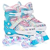 SULIFEEL Rainbow Unicorn Verstellbare Rollschuhe für Kinder mit Leuchtenden Rädern für Mädchen und Jungen