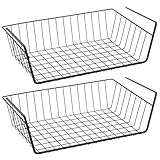 RICOO 2 x Einhängekorb Schrank KR001Bx2 Schrankkörbe Unterregal Hängekorb Regal Schrankkorb zum Einhängen Regaleinhängekorb Drahtkorb Gitterkorb Aufbewahrungskorb Metall Korb zum Aufhängen schwarz