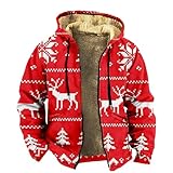 ofeirhz Herren Dicke Warme Fleecejacke Weihnachten Durchgehender Reißverschluss Warme Kapuzenmäntel Schneeflocken Jacken Weihnachtsbaum Hoodies Thermo Gefüttert Outwear Langarm Casual Hooded