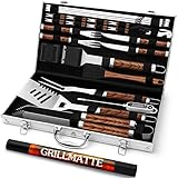 Grilliance 26 Stücke Edelstahl Grillzubehör Set Hochwertiger BBQ Grillbesteck Koffer Perfektes Grillwerkzeug Set für Männer Geschenk mit Tragbarer Aufbewahrungskoffer und Fleischthermometer Braun