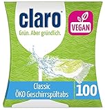 claro Classic Geschirrspül-Tabs - 100 Stück Öko-Spülmaschinen-Tabs - phosphatfrei & vegan - wasserlösliche Folie, Unparfümiert