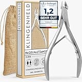 KLINGENHELD® Präzise Nagelhautzange - Sehr leichtgängig & extra scharf - inkl. Reisebeutel aus Baumwolle 100% plastikfrei & nachhaltig - Nagelhautschere, Nagelhautschneider