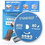 STONE REEF Sägeblatt 210x30 - Kreissägeblatt [Adapter auf Bohrung 16/20/22,23/25,4mm], kompatibel mit Tauchsäge & Kreissäge von Bosch, Makita usw.; Sägeblatt Kreissäge Nagelfest für Holz, Metall & Alu