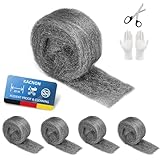 KACNON 1# Stahlwolle, 5 Rollen 20m stahlwolle gegen mäuse, mit Handschuhe und Schere, Edelstahlwolle Fein Gegen Nagetiere Stahlwolle, für Löcher und Wand Risse, Haus, Garage und Garten
