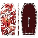 RELAX4LIFE Schwimmbrett tragbar, Schwimmboard mit Halteleine, Rutschfestes Surfbrett für Kinder & Erwachsene, Surfboard bis 55 kg belastbar, Bodyboard Shortboard, XPE HDPE (Rot, 93 x 47 x 5,5 cm)