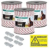 VOSS.farming 600m Weidezaunseil 6mm Elektrozaunseil 6X 0,25 HPC-Leiter - mit Zubehör - weiß-rotes Elektroseil Pferdezaun Weidezaun Elektrozaun Ponyzaun