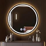 LLZJDDPLY Badspiegel, Rahmen Aus Aluminiumlegierung, Runder Beleuchteter Badezimmerspiegel, Vorder und Hintergrundbeleuchtung, Stufenlos Dimmbar In 3 Farben, Antibeschlag(Black,70cm/27in)