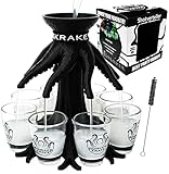 Schnapskrake ® - Das Original - Getränkeverteiler für 8 Personen - 18 Geburtstag Geschenk - Bar Butler - Ausgiesser - Einschenker (schwarz, inkl. Gläser)