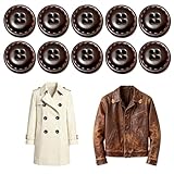 OHYER druckknöpfe snaps trachtenknöpfe handgefertigte Knöpfe knöpfe zum annähen buttons Kunststoff-Rundknöpfe aus Kunstleder zum Annähen Selber Machen Basteln Vintage (Kaffeefarbe, 4 Loch-10)