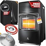 KESSER® 4200 Watt Keramik Piezo Gasheizer inkl. Gasdruckregler Gasschlauch + Schutzhülle, Gasheizofen Heizstrahler Gasheizgerät Infrarot Keramikbrenner, Butan- oder Propangasflaschen bis 15kg, Schwarz