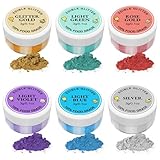 Essbarer Glitzer 6 x 3g, Essbarer Glitzer für Getränke Lebensmittel Glitzer 6 Farbenset Glitzerpuder Backglitzer für Schokolade, Erdbeeren, Kuchen, Fondant,Getränken, Geruchsneutral, Vegan