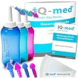 iQ-med Nasendusche 500ml + 44x Salz + 4 Aufsätze, zur Nasenreinigung (blau)