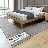 KARAT Bettvorleger - 3-teiliges Set - Moderne Bettumrandung in Anthrazit - Teppich Läufer für Schlafzimmer Wohnzimmer - Flauschiger Teppichläufer Geneva (B: 67 cm | L: 1 x 250 cm + 2 x 140 cm)
