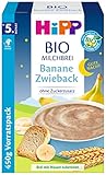 HiPP Bio-Milchbreie ohne Zuckerzusatz, Gute-Nacht-Brei Banane Zwieback, Vorratspackung (4x450g)