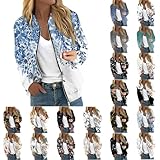 Rosennie Bomberjacke Damen Blumenmuster Übergangsjacke Sommer Blouson mit Reißverschluss Herbst Frühling Jacket Damen Mädchen Sommerjacke Kurz Langarm College Jacke Leichte Pilotenjacke Fliegerjacke