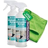 HOTREGA Arbeitsplatten Reiniger Naturstein & Quarz Komposit 1000 ml | Effektive Öl- & Fettentfernung | Schnelltrocknend | inkl. Mikrofasertuch