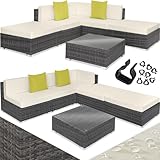 tectake® Aluminium Poly Rattan Lounge, modulares Gartenmöbel Set, großer Outdoor Couch Tisch mit Glasplatte, Sofa Set wetterfest für Garten, Balkon und Terrasse, extra Dicke Polster - grau