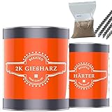 BEKATEQ Epoxidharz Set BK-450EP Gießharz zum ausbessern und reparieren - 1,5kg Harz, 1kg Sand, 30 Klammern - farblos